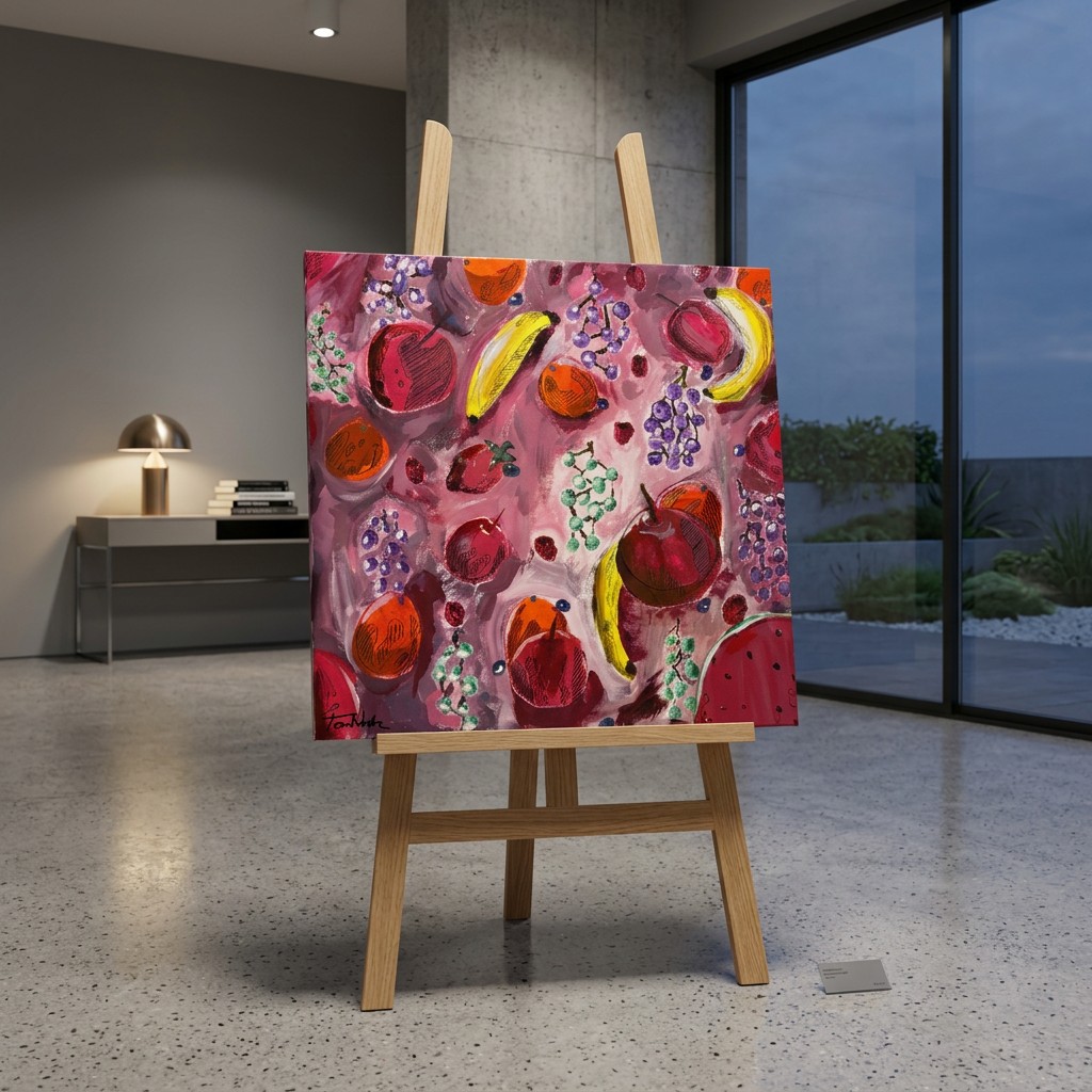 Fruit, original Australian canvas painting by a 10 year old artist